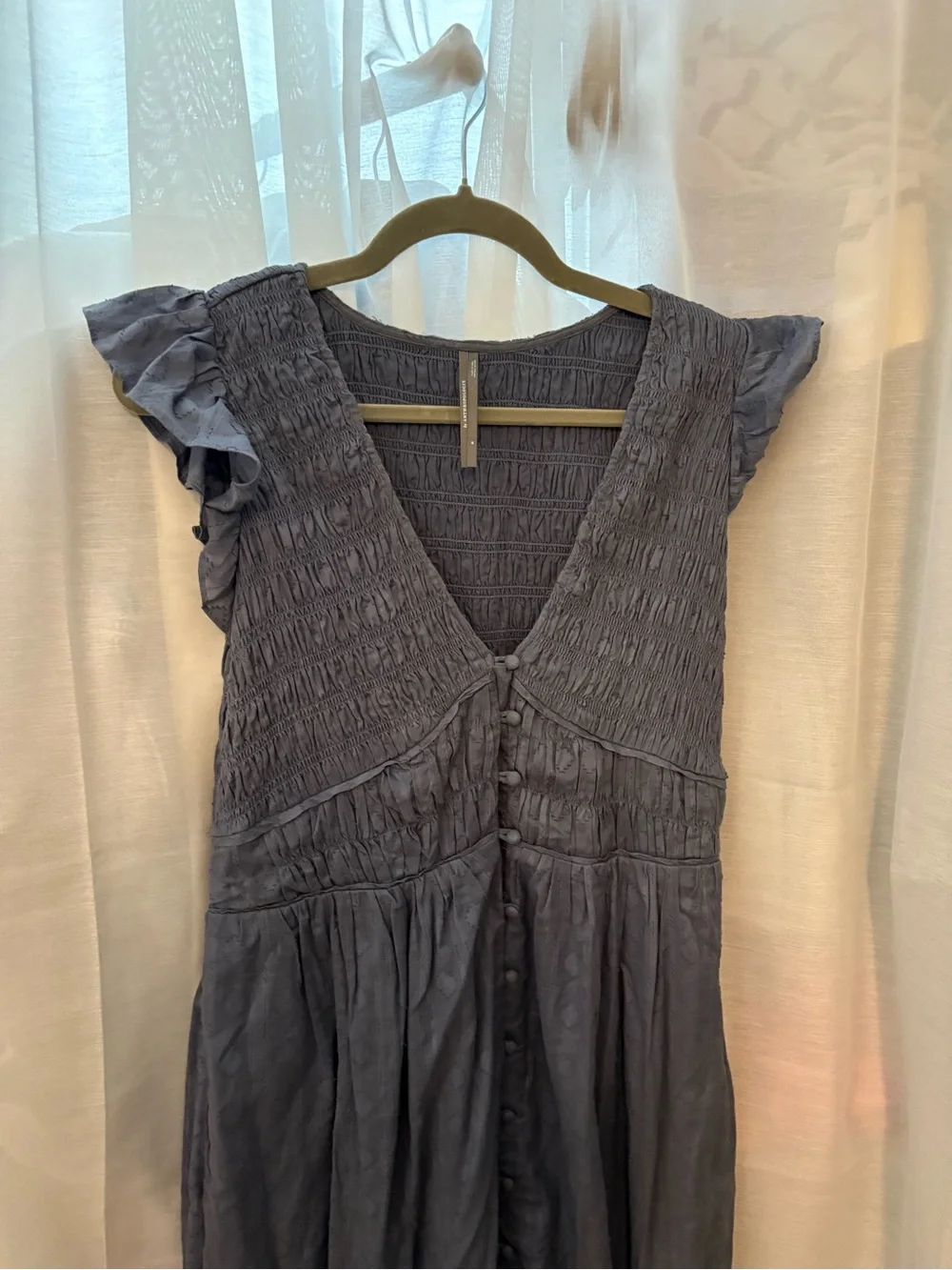 Anthropologie Smocked V-Neck Maxi Dress in Slate Blue - Picture 3 of 4